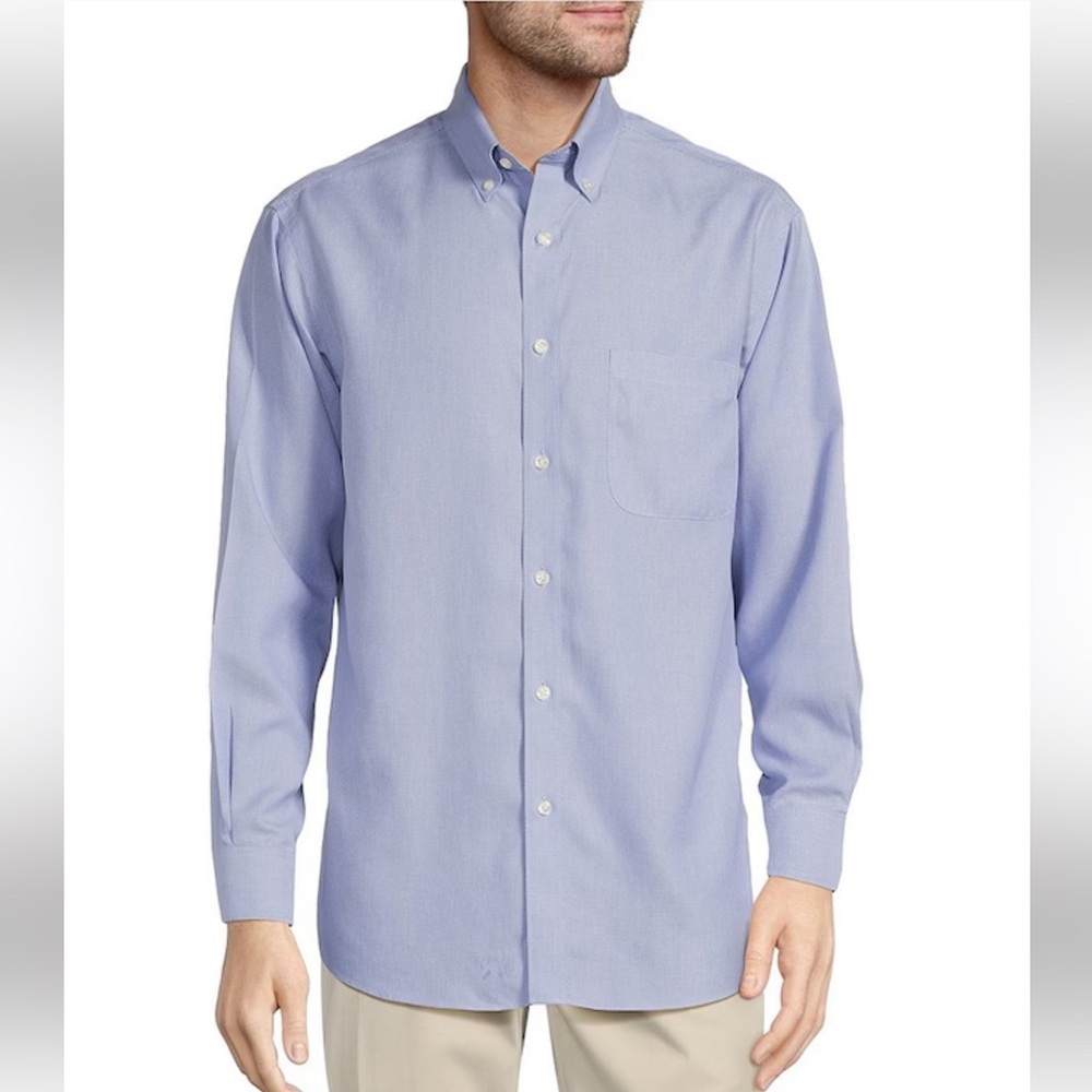 Roundtree & Yorke Gold Label Non-Iron Dress Shirt | 19 34 Big | Light Blue